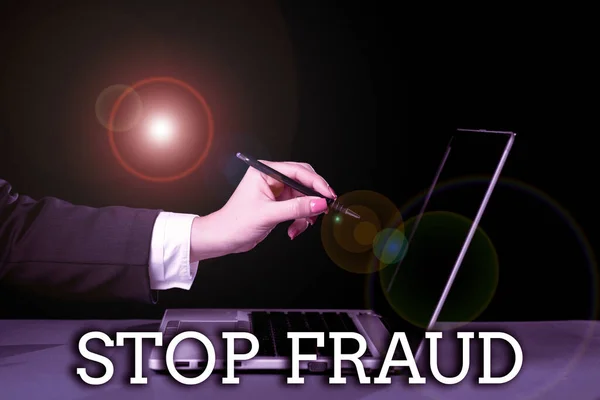 Cartello Che Mostra Stop Fraud Concetto Che Significa Consigli Campagna — Foto Stock