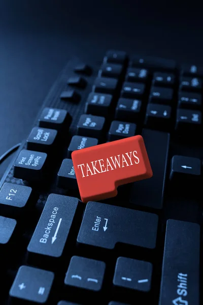 Text Sign Showing Takeaways Business Concept Act Instance Giving Something — Stock Photo, Image