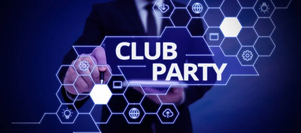 Text Caption Presenting Club Party Word Social Gathering Place Informal — Stock Photo, Image