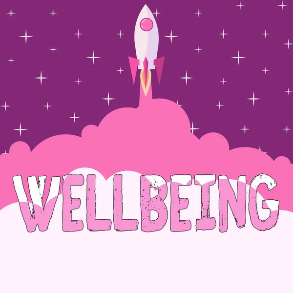 Sign Displaying Wellbeing Word Written Good Satisfactory Condition Existence Including — Stock Photo, Image