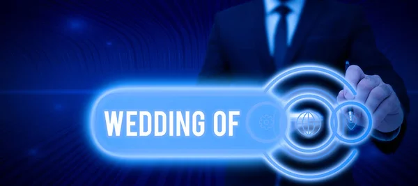 Wedding 소개하는 박람회에서 부부로서 공복을 노트를 모습은 성공적 팀워크를 상징하는 — 스톡 사진