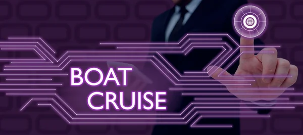 Pisanie Wyświetlania Tekstu Boat Cruise Internet Concept Żeglować Obszarze Bez — Zdjęcie stockowe