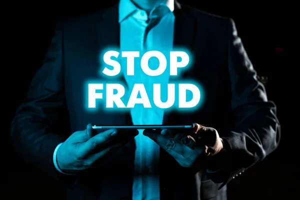 Tanda Teks Yang Menunjukkan Stop Fraud Saran Kampanye Ide Bisnis — Stok Foto