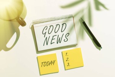 Kavramsal gösterim İyi Haberler, İş Konsepti Birisi ya da bir şey pozitif, teşvik edici, neşelendirici, ya da istenilen iş adamı başarılı proje başarısını kutluyor.