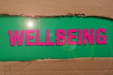 Refah, kavramsal fotoğraf ve sağlık durumunun iyi ya da tatmin edici olduğunu gösteren metin işareti. Uçan Kâğıt Düzlemli Açık Kutu Sunar Yeni Özgür Fikirler