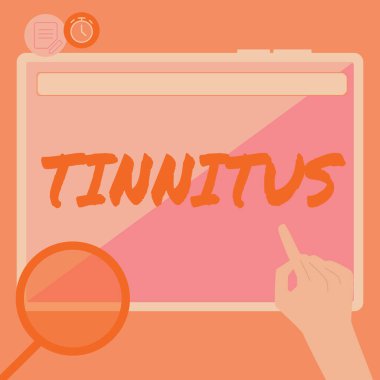 İlham veren Tinnitus 'u gösteren metin, Çalan ya da müzik için kelime ve kulaklarda benzer bir ses hissi El ile Büyük Tablet Arama Planları kullanarak Yeni Harika Fikirler