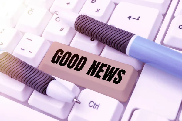 Sign Displaying Good News Business Overview Someone Something Positive Encouraging — Stock Photo, Image