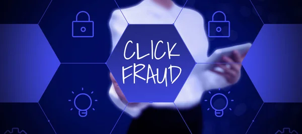 Podpis Tekstowy Prezentujący Click Fraud Business Concept Practice Multiple Clicking — Zdjęcie stockowe