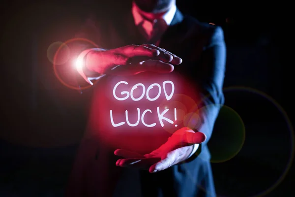 Handschrift Zeichen Good Luck Wort Geschrieben Auf Ein Positives Glück — Stockfoto