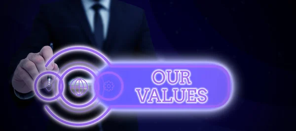 Konceptvisning Våra Värderingar Word För Lista Över Moral Företag Eller — Stockfoto
