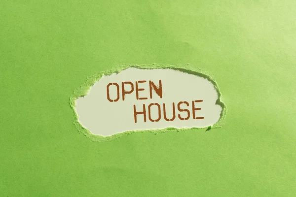Cartel Mostrando Open House Visión General Negocios Puede Venir Que — Foto de Stock