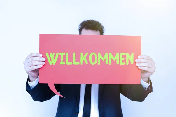 Conceptuele Weergave Willkommen Word Voor Het Verwelkomen Show Event Huis — Stockfoto