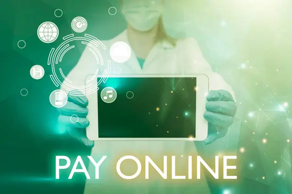 Inspirace Zobrazující Znamení Pay Online Obchodní Nápad Koupit Produkty Nebo — Stock fotografie