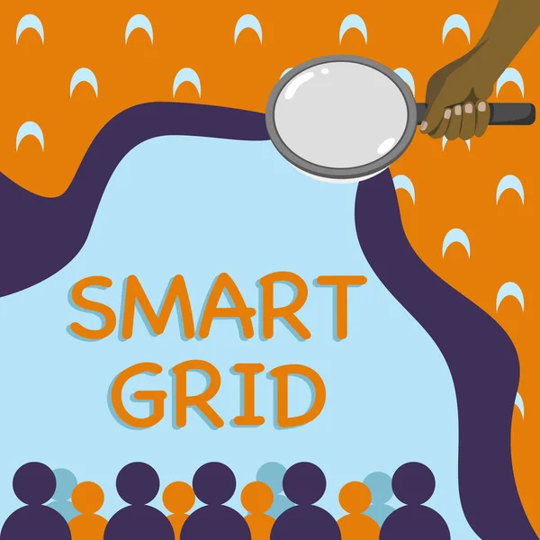 Inspiration showing sign Smart Grid, Concept meaning includes of operational and energy measures including meters Hand Holding Magnifying Glass Examining Socio Economic Structure.