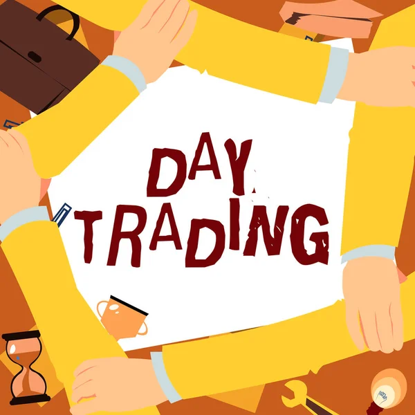 Exibição Conceitual Day Trading Visão Geral Dos Negócios Títulos Especificamente — Fotografia de Stock