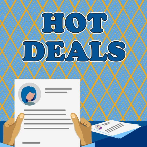 Tekst Toont Inspiratie Hot Deals Business Concept Een Overeenkomst Waardoor — Stockfoto