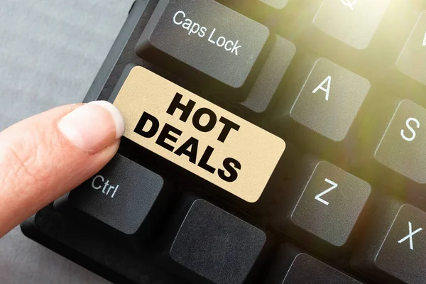 Texto Para Caligrafia Hot Deals Foto Conceitual Acordo Através Qual — Fotografia de Stock