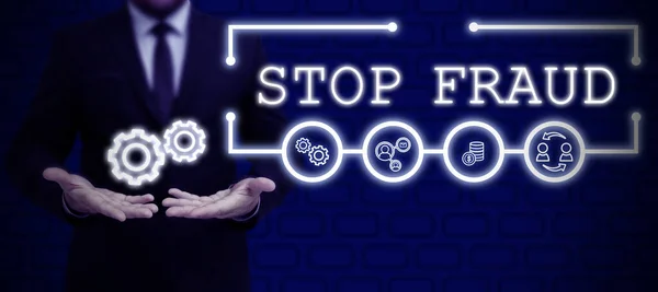 Концептуальная Подпись Stop Fraud Business Concept Campaign Advisices Showing Watch — стоковое фото