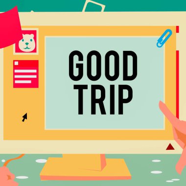 El yazısı İyi Seyahatler, İş Konsepti Tekne, tren, otobüs ya da herhangi bir araç tarafından işletilen bir yolculuk Web Tarayıcı 'nın İçinde El Dokunma Teknolojisi.