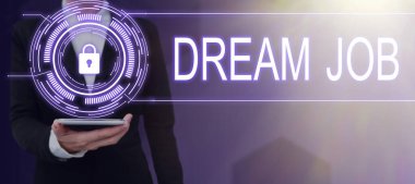 Kavramsal manşet Dream Job, iş konsepti maaşla ödenen ve size mutluluk veren Renkli Çiçekler ve Yapraklarla süslenmiş Çerçeve.