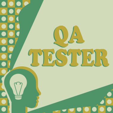 El yazısı metin Qa Testi, Devam etmekte olan bir projenin Kalite Güvencesi Sözcük Uygulama Başlığı ve Işıklandırma Teknolojisi Fikirleri Olan Ampul.