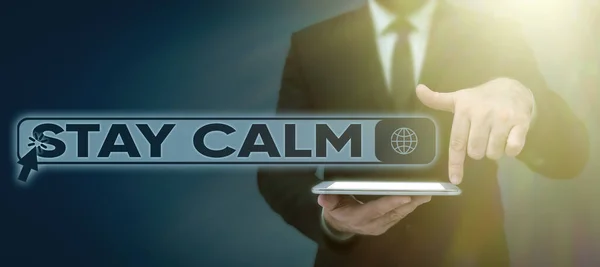 Text Sign Showing Stay Calm Word Maintain State Motion Smoothly — Stock Photo, Image