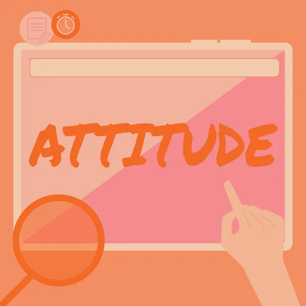 Hand Writing Sign Attitude Word Settled Way Thinking Feeling Something — Stock Photo, Image