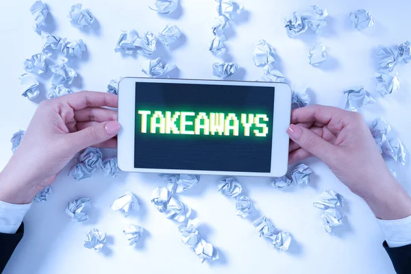 Sign Displaying Takeaways Business Showcase Egy Cselekedet Vagy Példa Arra — Stock Fotó