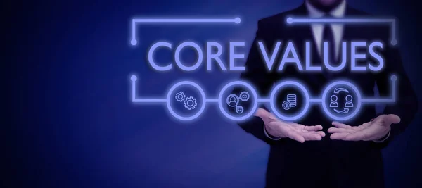 Core Values 텍스트 인터넷 조직은 성공적 팀워크를 상징하는 메모지를 비즈니스 — 스톡 사진