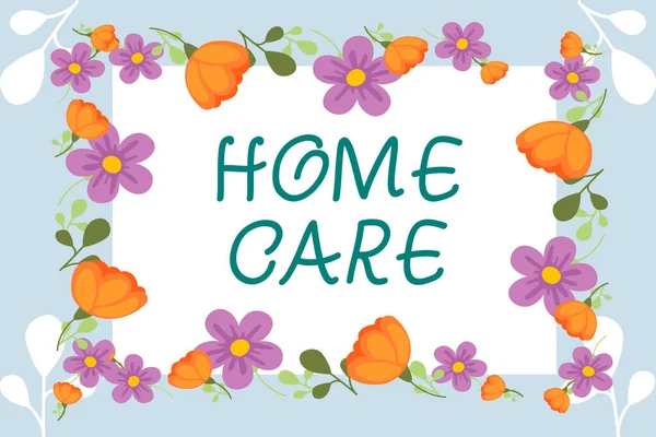 Znak Tekstowy Pokazujący Home Care Słowo Napisane Miejscu Gdzie Wyświetlanie — Zdjęcie stockowe