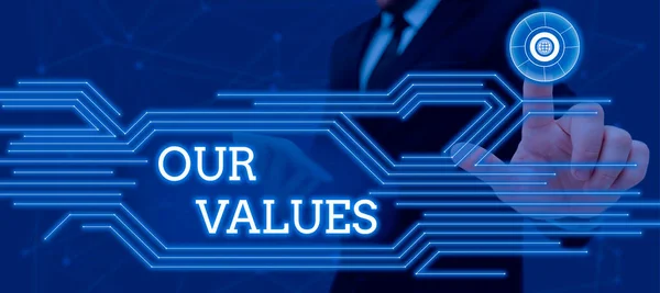 Firma Che Visualizza Nostri Valori Business Idea Elenco Società Morali — Foto Stock
