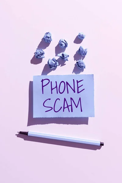 Sign Displaying Phone Scam Business Overview Getting Unwanted Calls Promote — Stock Photo, Image