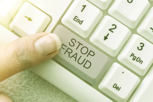Tanda Tangan Yang Menampilkan Stop Fraud Saran Kampanye Foto Konseptual — Stok Foto