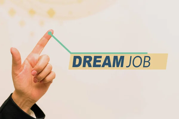 Text sign showing Dream Job, Internet Concept An act that is paid of by salary and giving you hapiness -47079