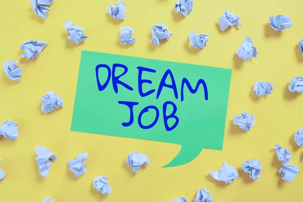 Sinal Texto Mostrando Dream Job Conceito Internet Ato Que Pago — Fotografia de Stock