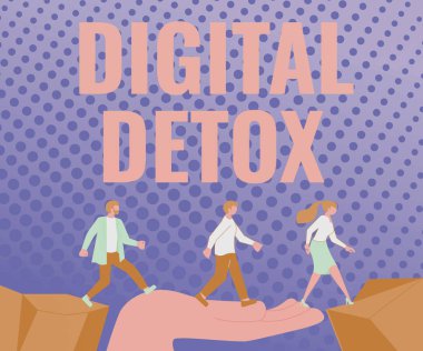 Sayısal Detox sunan metin başlığı, Elektronik Aygıtlardan Arınmış Kavramsal fotoğraf Takımsal Engeller Elle Köprüsünü Geçerek Yeniden Bağlanmayan İşbirliği Bağlantısını kes.