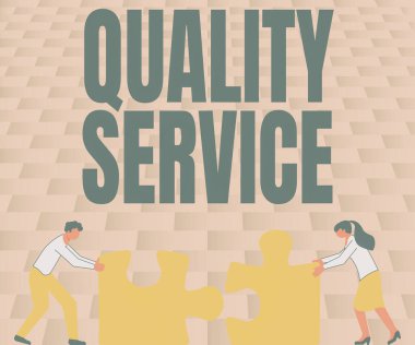 Kaliteli Servisin gösterildiği imza, iki parçayı birleştiren meslektaşlar, takım çalışmasını gösteren bulmacayı birleştiren müşteri metinlerine ne kadar iyi sunulduğu anlamına gelir..
