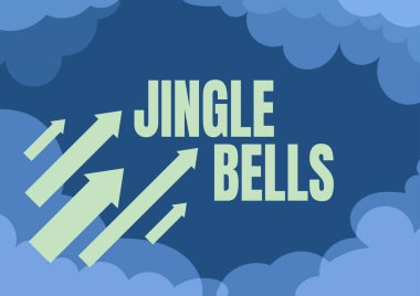 El yazısı tabelası Jingle Bells, İş görüşü Dünyanın en ünlü geleneksel Noel şarkısı Oklar hızla gökyüzüne doğru hareket ediyor bulutlarla çevrili hedeflere ulaşıyorlar