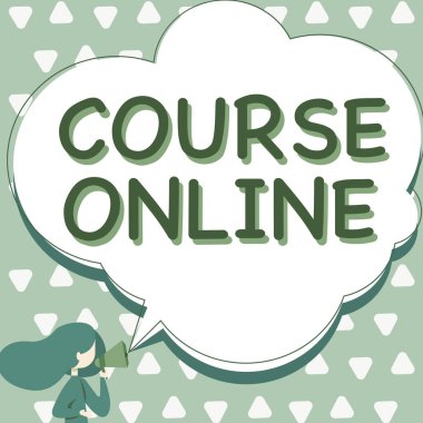 Çevrimiçi Kavramsal Görünüm Kursu, İş Vitrininde Elektronik Eğitim Uzaktan Eğitim Uzaktan Çalışan Kadın Megafonla Konuşuyor Konuşma Baloncuğu ile Duyuru.