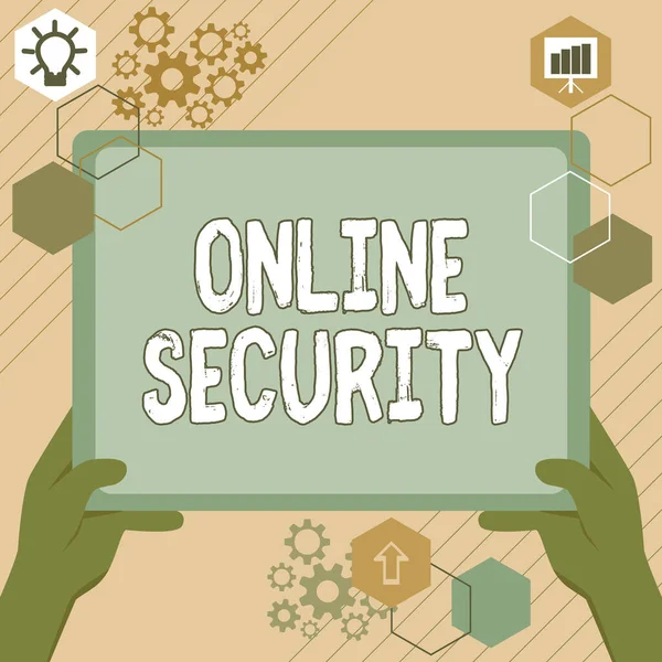 Pisanie Wyświetlanie Tekstu Bezpieczeństwo Online Zasady Koncepcji Biznesu Celu Ochrony — Zdjęcie stockowe