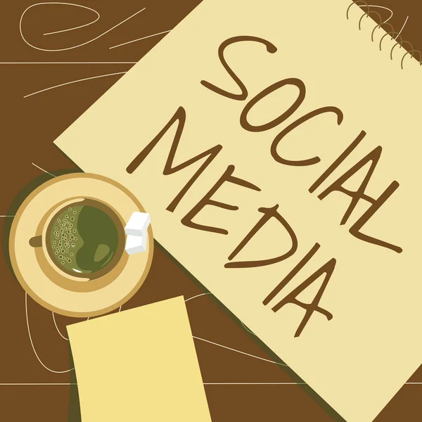 Social Media Business Approach 온라인 Networking Microblogging Offee Cup Sit — 스톡 사진