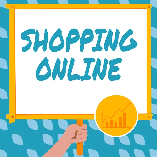Handschrift Tekenen Shopping Online Word Geschreven Het Kopen Van Wilt — Stockfoto