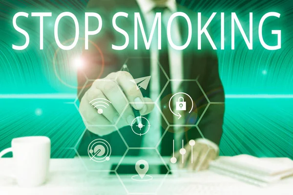 Conceptual Caption Stop Smoking Business Approach Discontinuing Stopping Use Tobacco — Stock Photo, Image