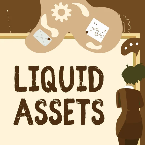 Inspiration Zeigt Zeichen Liquid Assets Word Cash Und Bankguthaben Market — Stockfoto