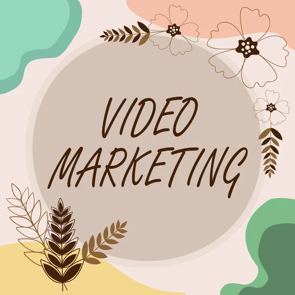 Hand writing sign Video Marketing, Business showcase create short videos about specific topics using articles Blank Frame Decorated With Abstract Modernized Forms Flowers And Foliage.