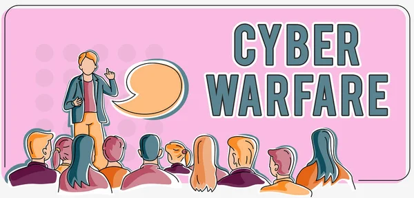 Hand Skrivtecken Cyber Warfare Word Virtual War Hackers System Attacks — Stockfoto
