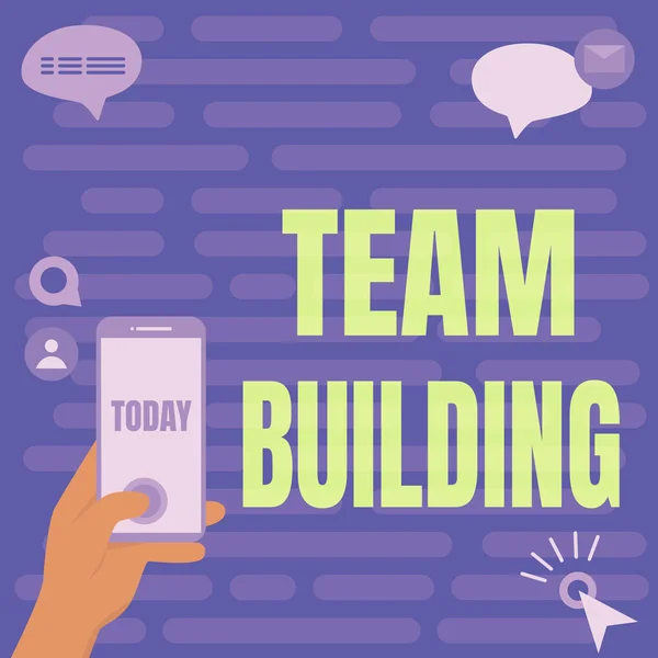 Legenda Texto Apresentando Team Building Word Escrito Tipos Atividades Usadas — Fotografia de Stock