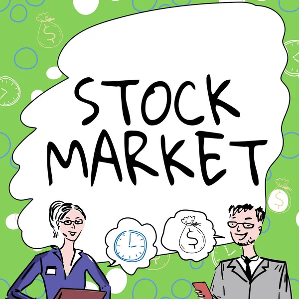 Schreiben Von Text Aktienmarkt Geschäft Schaufenster Besonderer Markt Aktien Und — Stockfoto