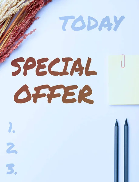Hand writing sign Special Offer, Business approach Selling at a lower or discounted price Bargain with Freebies Flashy School Office Supplies, Teaching Learning Collections, Writing Tools,