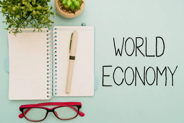 Text caption presenting World Economy, Business approach Global Worldwide International markets trade money exchange Flashy School Office Supplies, Teaching Learning Collections, Writing Tools,